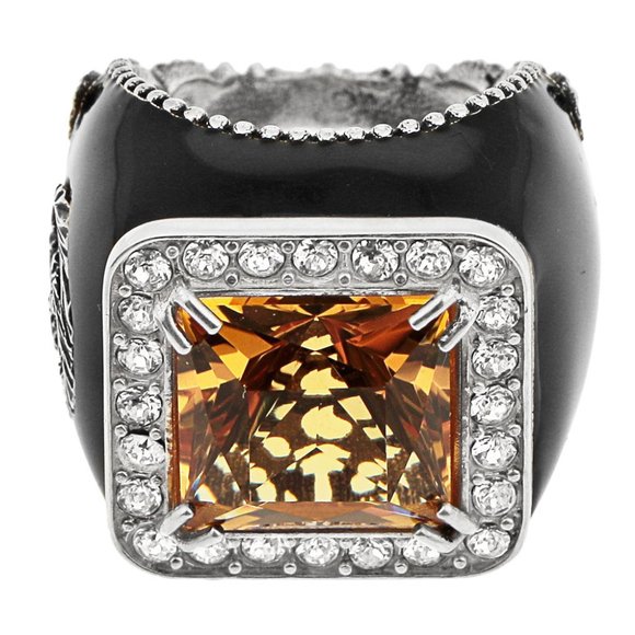 Gucci GG Crystal-embellished Signet Ring in Orange - Picture 1 of 7